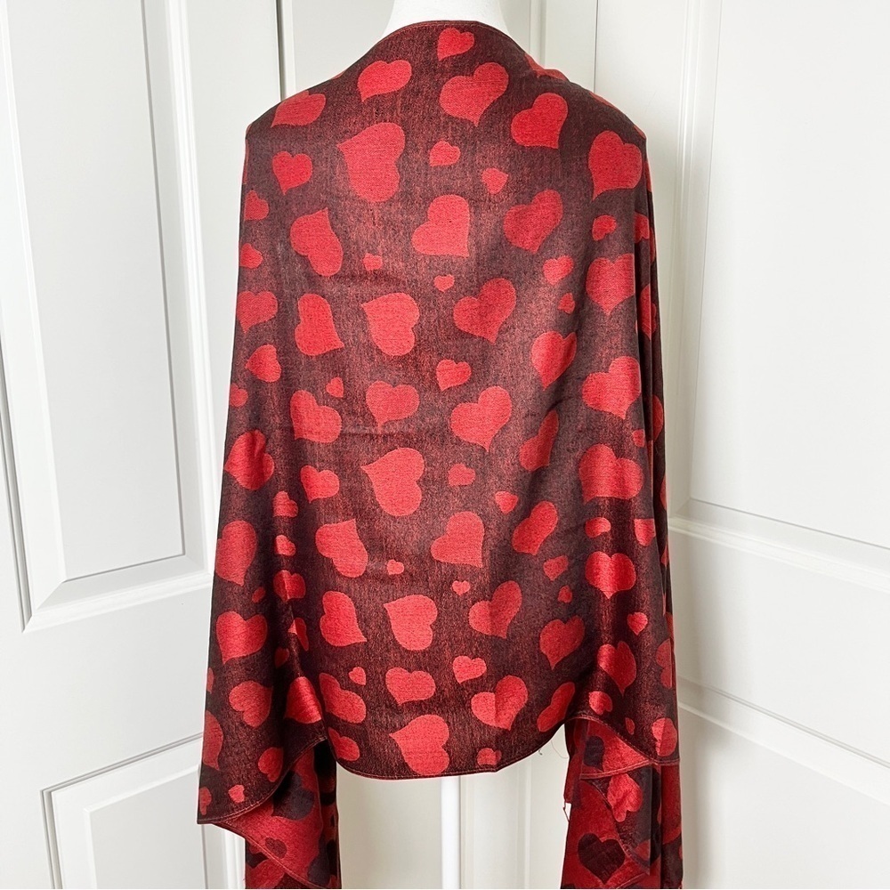 Versatile Heart Print Red Scarf/Shawl - Style with Love - One Size - Picture 6 of 7